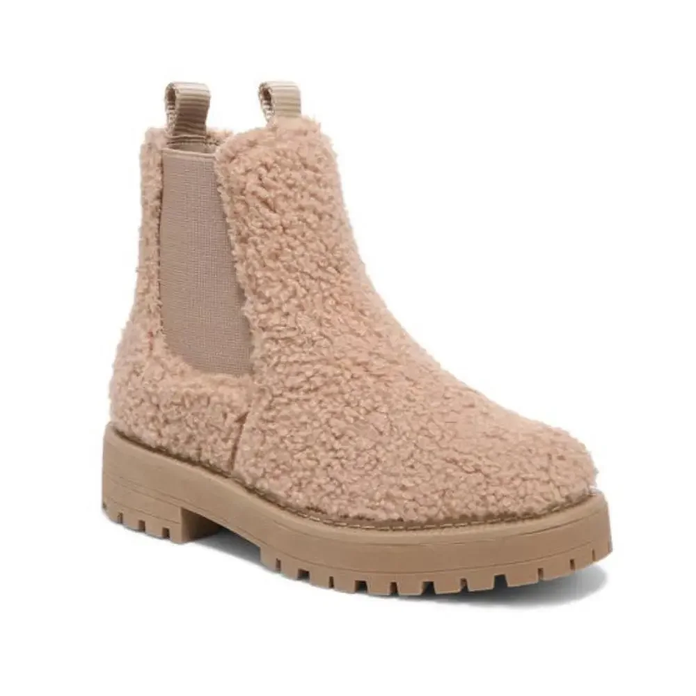 Sam Edelman Laguna Chelsea Boot Unisex Kids 11 Beige Faux Shearling Boot GAL1742